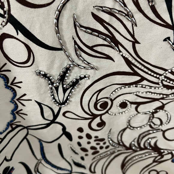 Zara Black, Brown Silver, Cooper, Blue and White Patterned Mini Dress - Picture 8 of 9